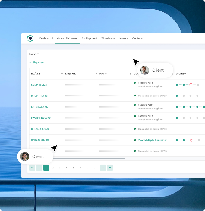 A dashboard showing shipment tracking information.