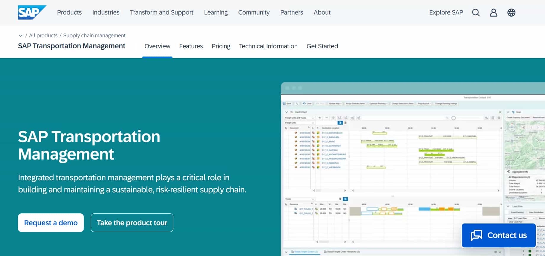 SAP TM website screenshot